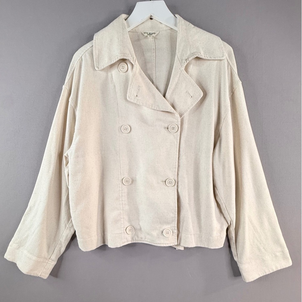 Max Studio Jacket Womens L Cream Ecru Boxy Neutral Lagenlook Minimalist Oversize